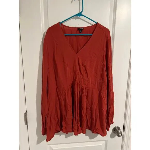 TORRID Long Sleeve Babydoll Rayon V Neck Blouse Spice Red size 2 - Picture 1 of 7